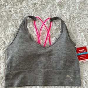 Puma Gray and Pink Sports Bra with Criss-Cross Straps